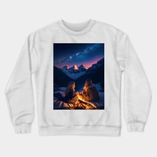 On a serene mountaintop two sisters sit on a blanket. Crewneck Sweatshirt